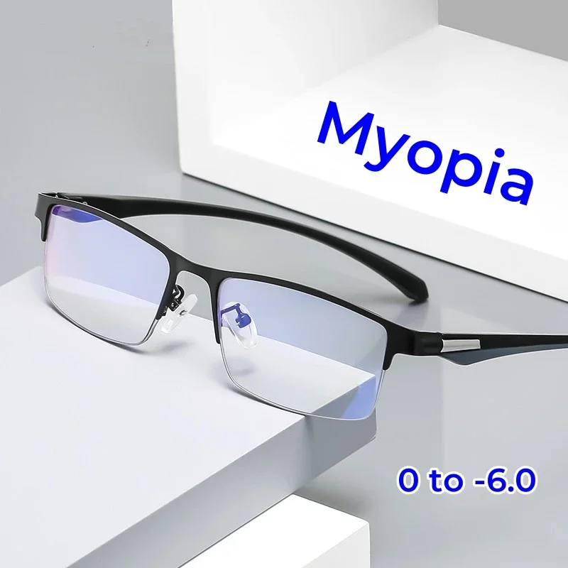 Top Trends: New Male Half Frame Business Myopia Glasses Blue Light Blocking Eye Protection Near Sight Glasses Ultra Light Unisex Glasses Shoppable Styles