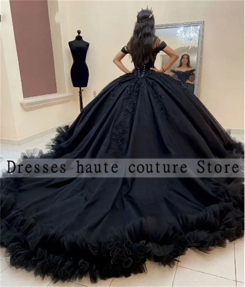 Top Trends: Elegant Black Ball Gown Quinceanera Dress 2024 Off The Shoulder Long Train Sweet 15 16 Yearls Birthday Party Vestidos De XV Años Shoppable Styles