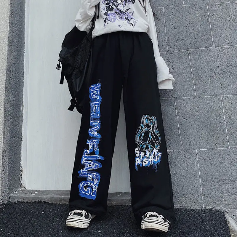 Top Trends: Streetwear Fashion Women Oversized Pants Hip Hop Vintage Anime Print Spring Autumn New Casual High Waist Loose Wide Leg Trousers Shoppable Styles