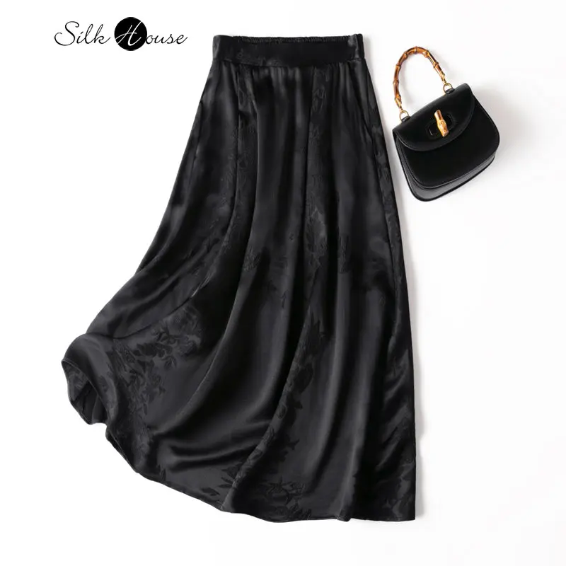 Top Trends: Soft Embossed 28MM Elastic Crepe Crepe Satin With Black Elastic Waist Luxury Silk Women's Fashion Skirt Shoppable Styles