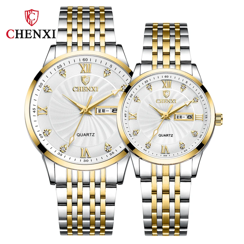 Top Trends: New CHENXI Couple Watch Women And Man Stainless Steel Week Calendar Quartz Wristwatch Business His Hers Watch Sets Shoppable Styles