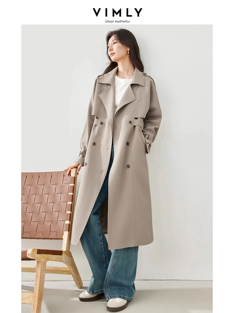 Top Trends: Vimly Long Trench Coat For Women 2024 Spring Jacket Elegant Outerwear Notched Collar Double Breasted Tie Belt Windbreaker M5259 Shoppable Styles