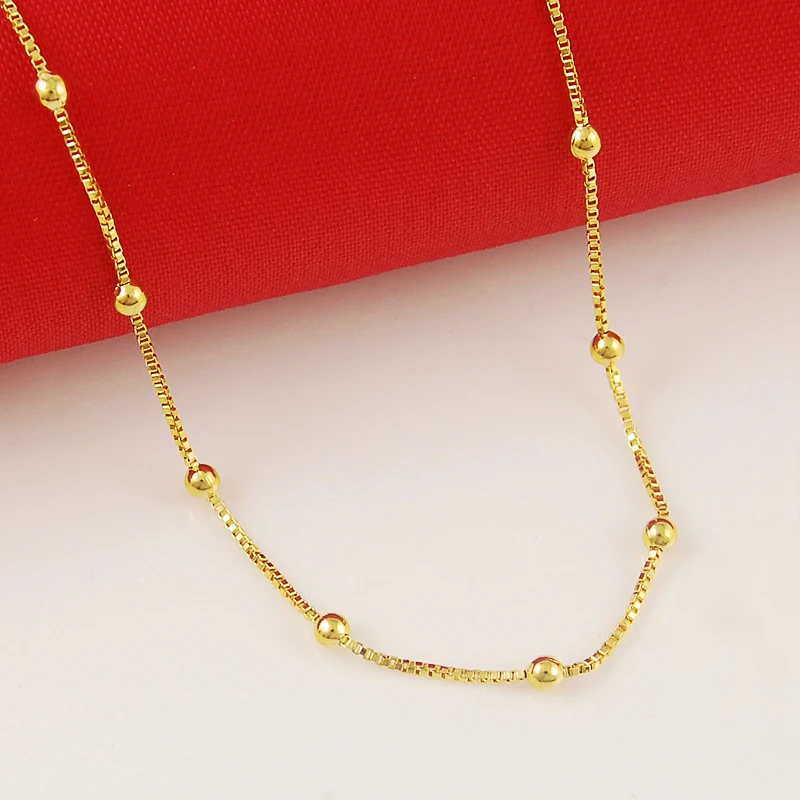 Top Trends: New Genuine 24K Gold Necklace Plating Gold 45CM Box Chain Beaded Necklace Short Chain For Woman Charm Jewelry Shoppable Styles