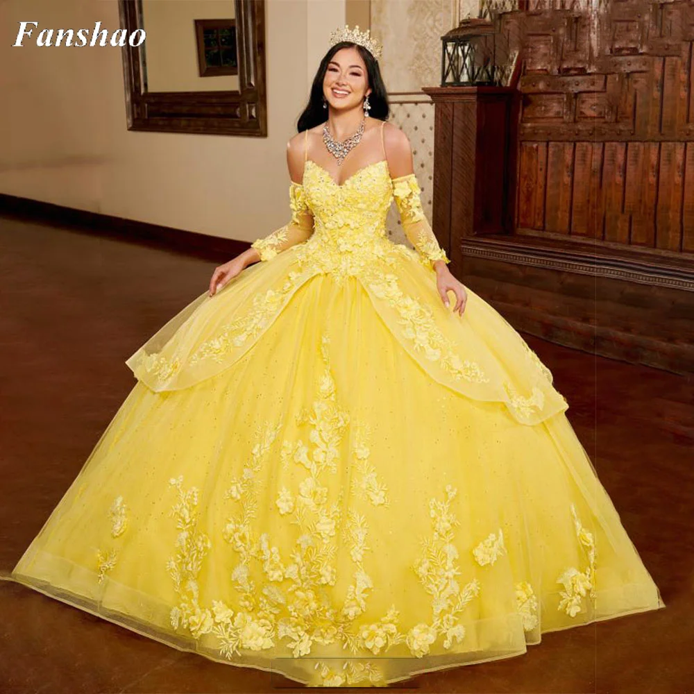 Top Trends: Fanshao Wd906 Tiered Quinceanera Dress Spaghetti Straps Detachable Sleeves Sweep Train Sweet 15 Party Dress Gown Robes De Soiree Shoppable Styles