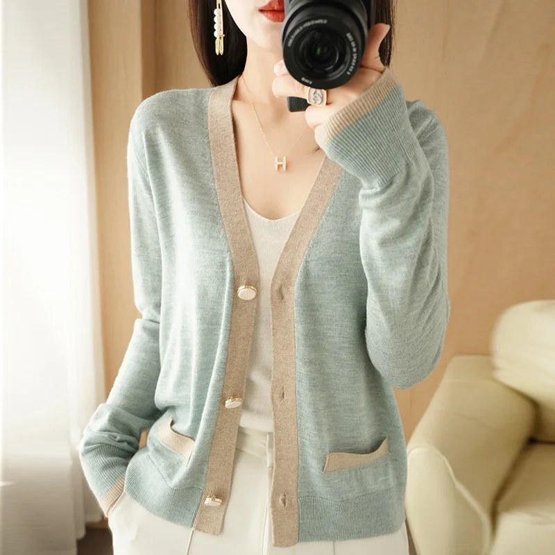 Top Trends: Solid V-Neck Women Cashmere Thin Cardigan Sweater Single Breasted Loose Cardigan 2022 Knitted Spring Autumn New Fashion Top Shoppable Styles