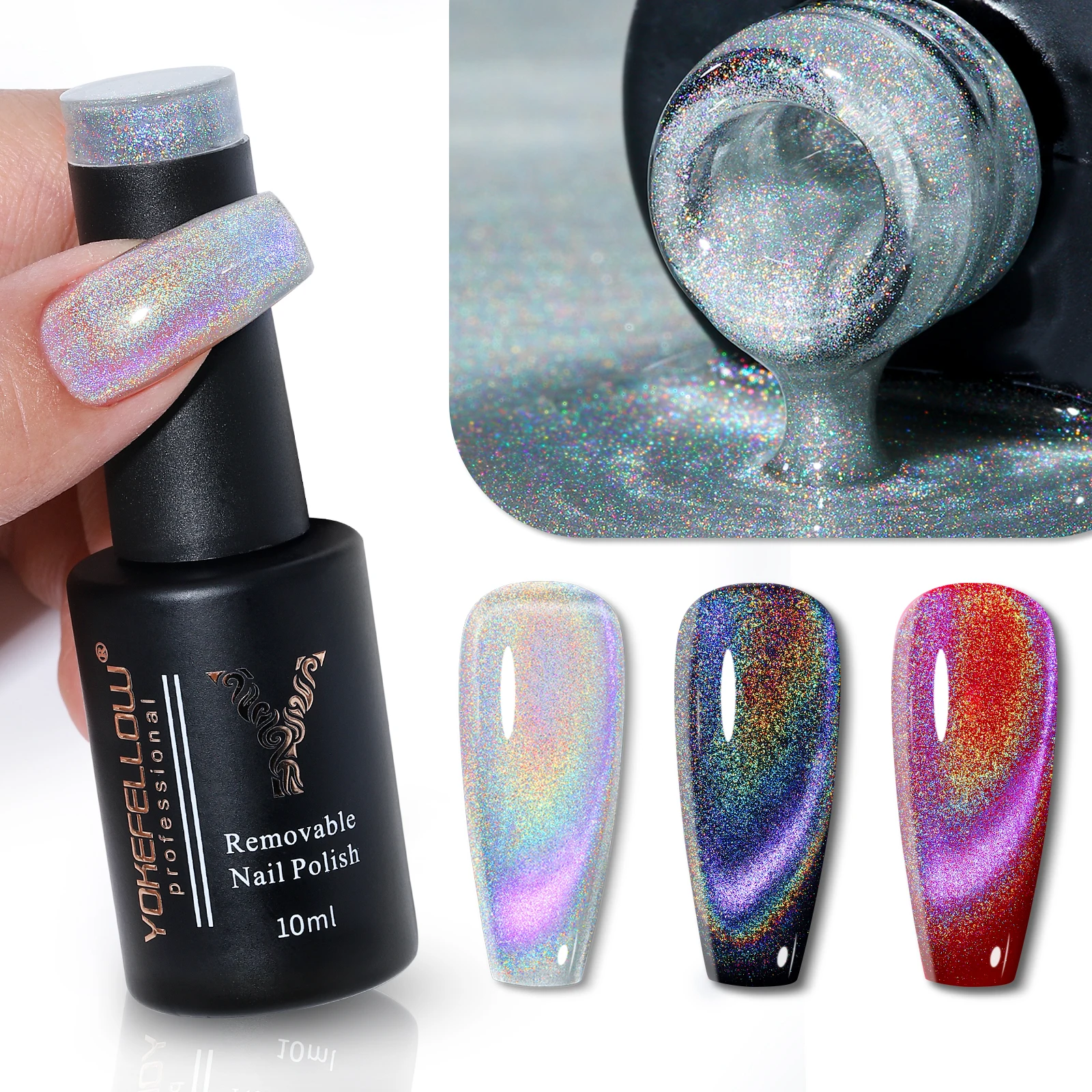 Top Trends: YOKEFELLOW Rainbow Cat Eye Magnetic Gel Polish Semi Permanent Holographic Reflective Nail Varnish DIY Christmas New Year Nails Shoppable Styles