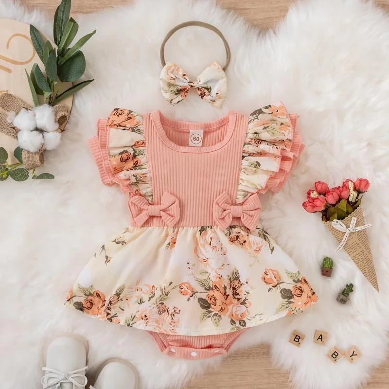 Top Trends: New Cute Floral Romper 2pcs Baby Girls Clothes Jumpsuit Romper+ Headband 0-24M Age Ifant Toddler Newborn Outfits Set Hot Sale Shoppable Styles