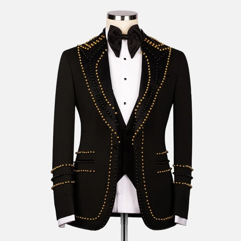 Top Trends: Luxury Wedding Tuxedo Black Formal Groom Men Suits Gold Crystals Business Wear Blazer Vest Pants Tailored Made Prom Party Suit Shoppable Styles