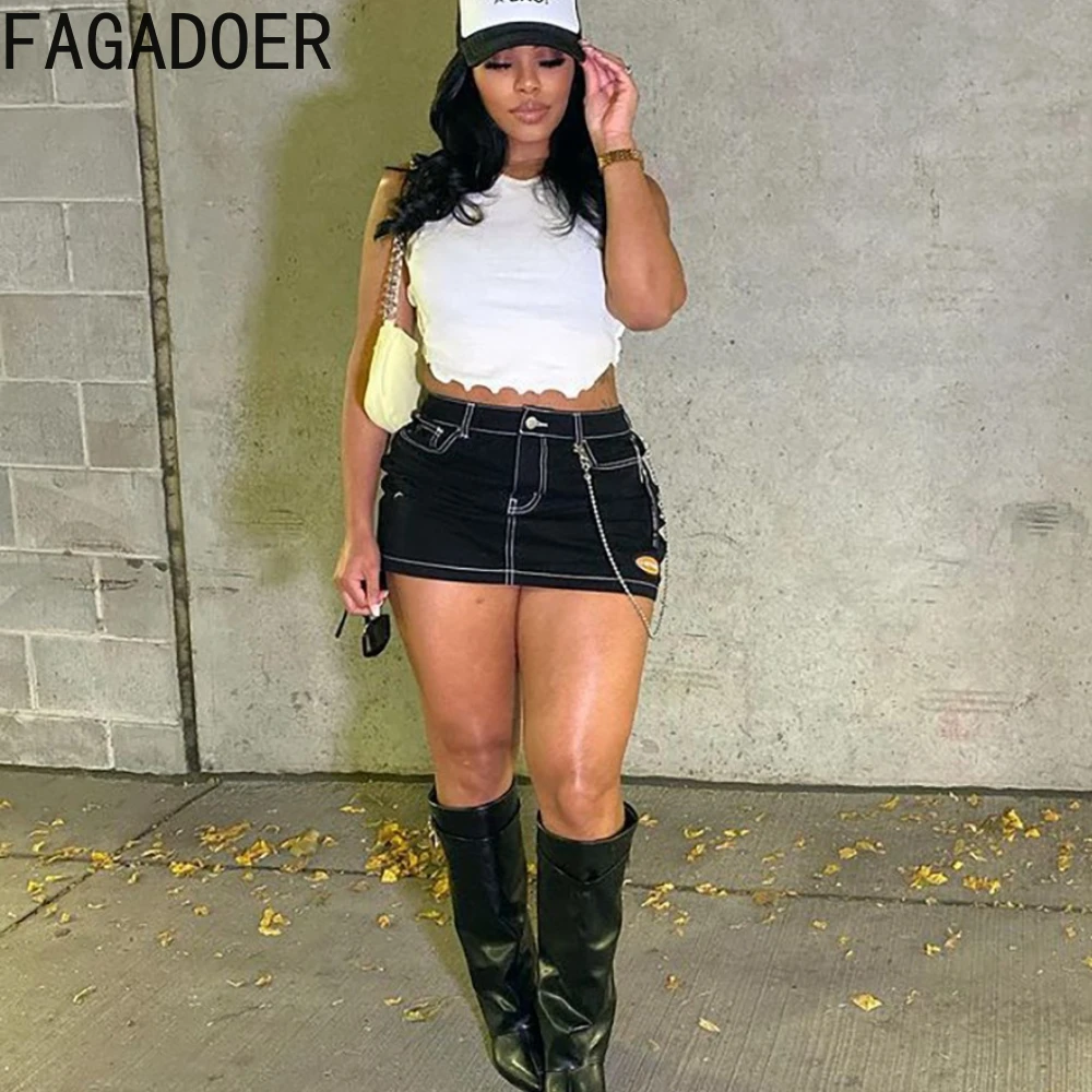 Top Trends: FAGADOER Black Denim Mini Skirts Women Streetwear Y2k Vintage Pockets Skinny Skirts Jeans Female Casual Stretch Slim Denim Skirt Shoppable Styles