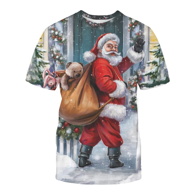 Top Trends: New Tide Summer Fashion Christmas Pictures T-shirts Casual Print Tees Hip Hop Personality Round Neck Short Sleeve Tops Shoppable Styles