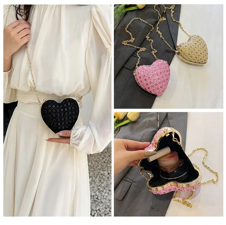 Top Trends: Shiny Rhinestones Women Heart Shape Clutch Purse Lady Gold Evening Minaudiere Bags Bridal Wedding Handbags Formal Party Purses Shoppable Styles - Image 4