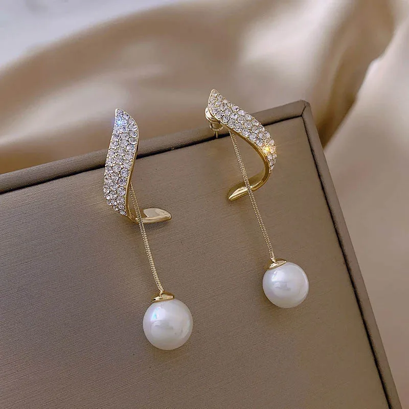 Top Trends: 2022 New Classic Elegant Imitation Pearl Dangle Earrings For Women Crystal Long Tassel Exquisite Drop Earring Wedding Jewelry Shoppable Styles