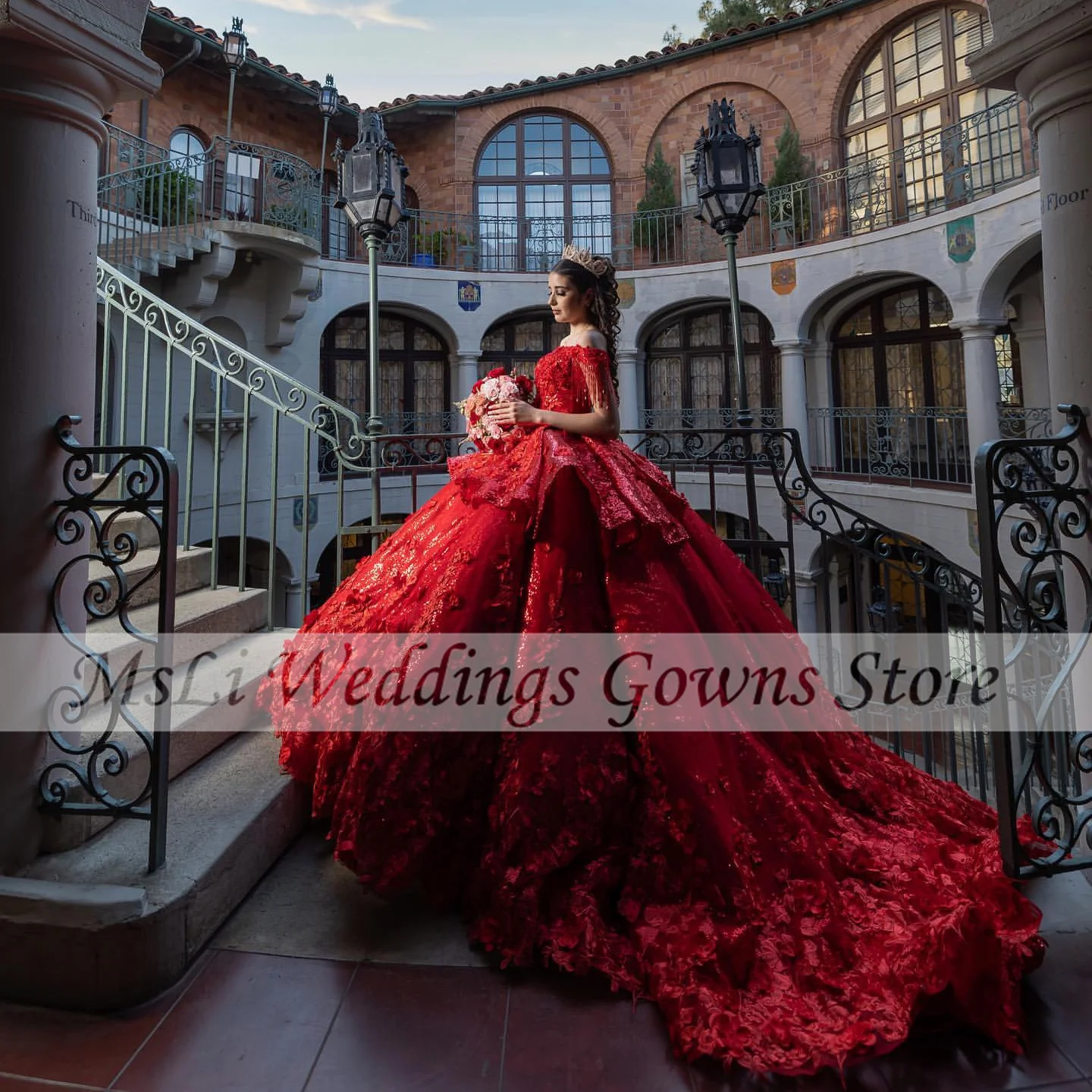 Top Trends: Luxury Red Quinceanera Dresses Princess Ball Gowns 3D Flowers Beads Vestidos De 15 Quinceañera Birthday Prom Dress Custom Made Shoppable Styles