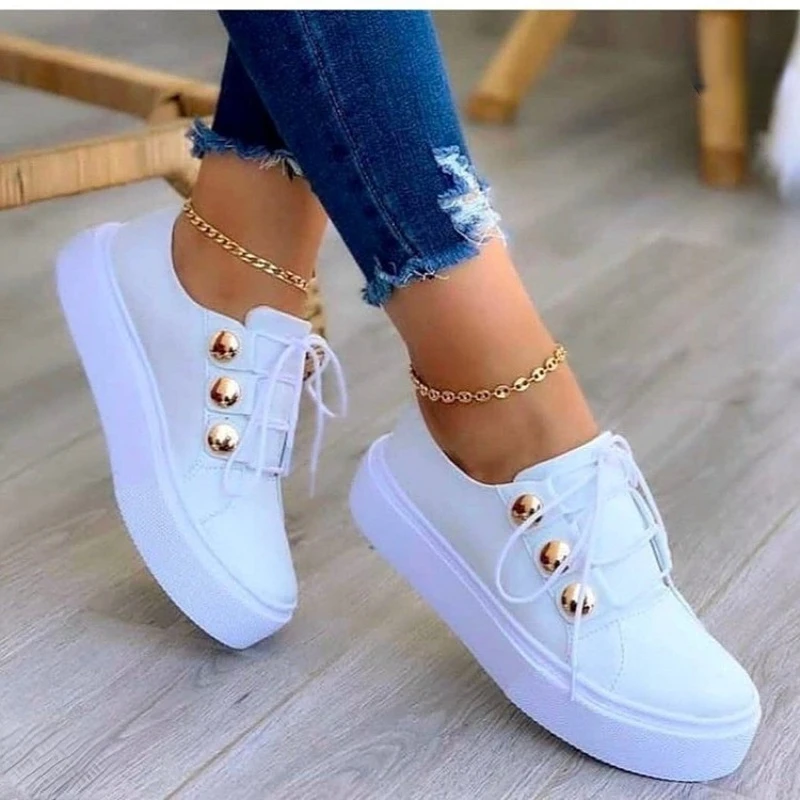 Top Trends: White Shoes Women's Vulcanize Shoes 2023 Fashion Platform Shoes Size 43 Casual Shoes For Women Lace Up Sneakers Zapatos Mujer Shoppable Styles