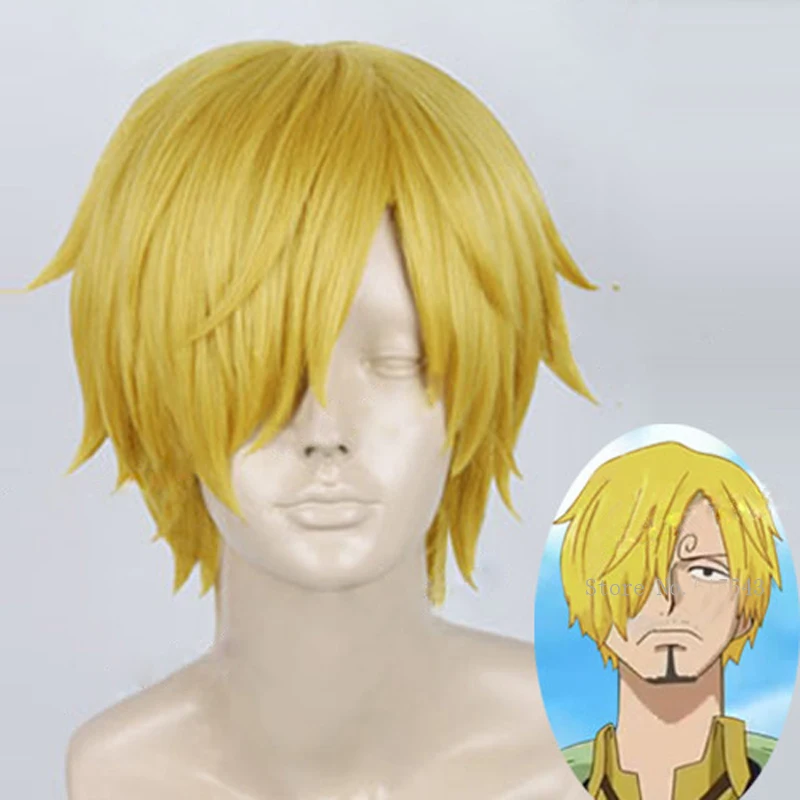 Top Trends: High Quality Anime One Piece Cosplay Wig Sanji Wig Short Straight Golden Yellow Heat Resistant Synthetic Hair Wigs + Wig Cap Shoppable Styles