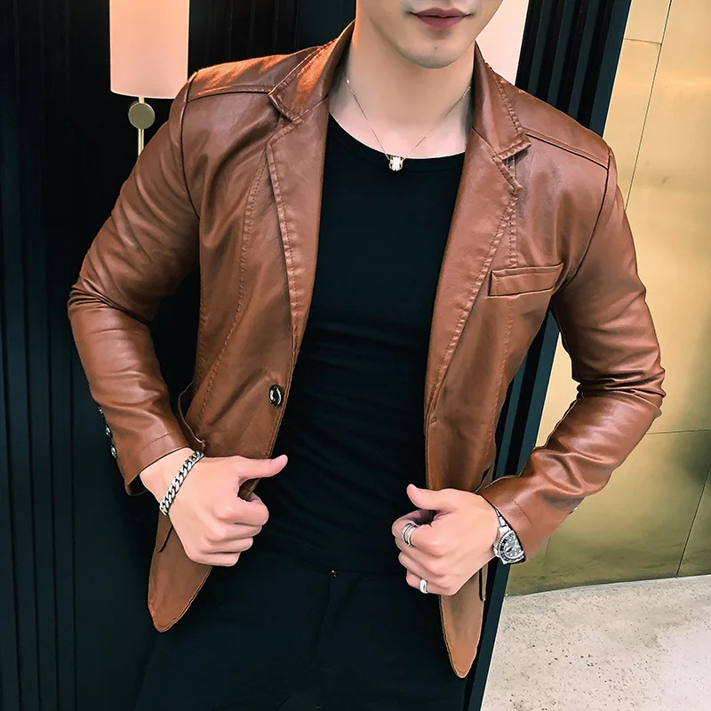 Top Trends: 2022 Mens Leather Jacket And Coats New Spring And Autumn Men Business Casual Classic Pu Leather Suit Collar Slim Fit Jackets Shoppable Styles