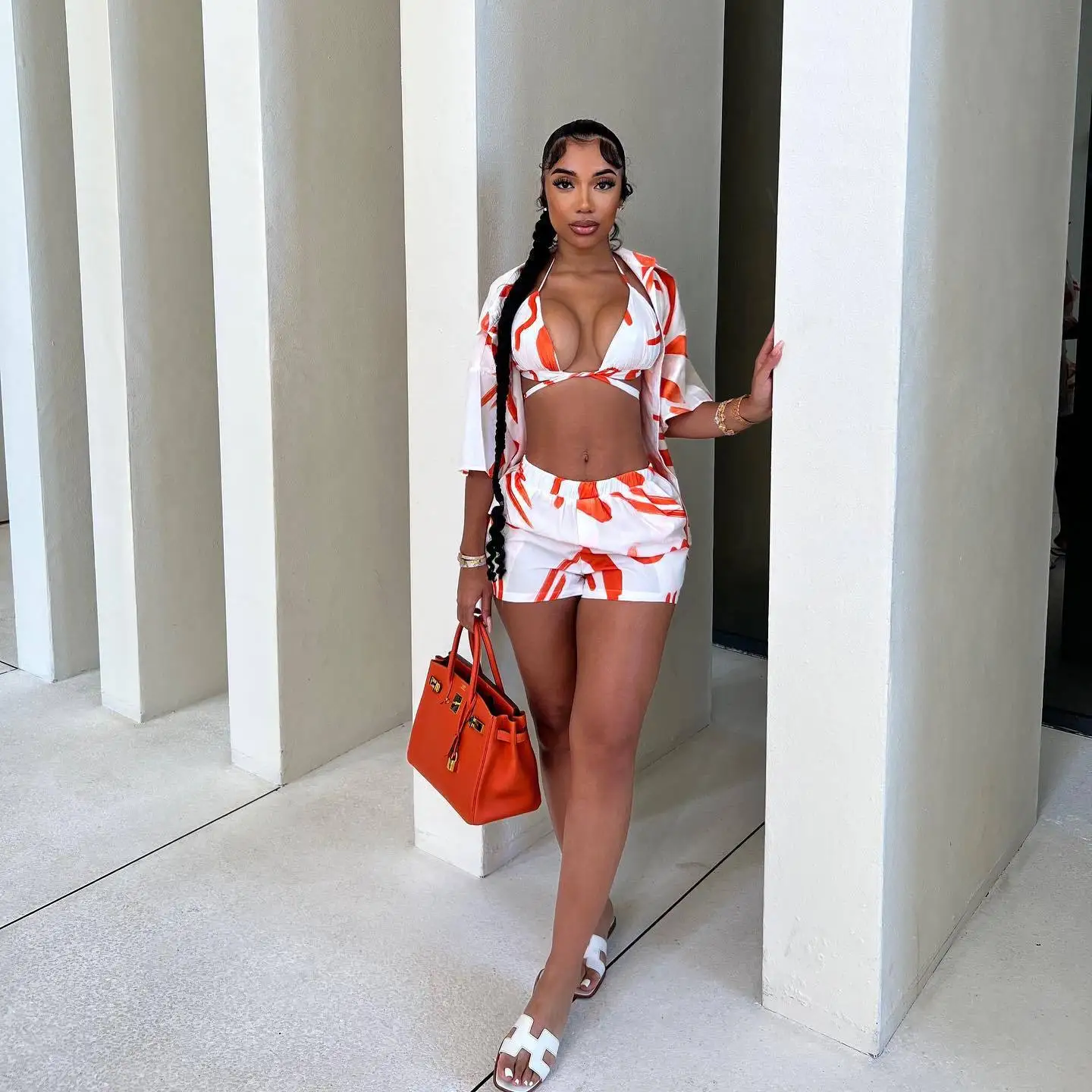 Top Trends: Summer Printed Shirt Fabric Comfortable Sexy Suit Female Holiday Style Bikini Beach Three-Piece Set Trending Swimsuit Shoppable Styles