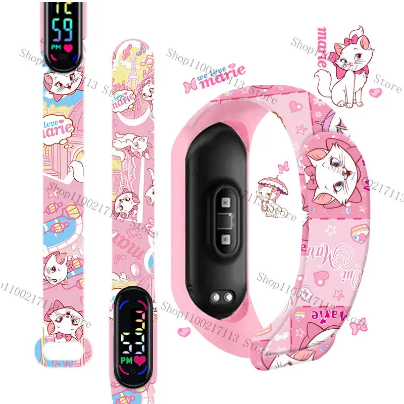 Top Trends: Disney Marie Children's Watches Action Figure Mary Cat Print LED Electronic Waterproof Sports Watch Boys Girls Birthday Gifts Shoppable Styles