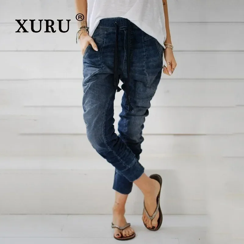 Top Trends: XURU - New European And American Style Lace Up Jeans For Women, Street Trend High Waisted Harlan Pants Pants K7-696 Shoppable Styles