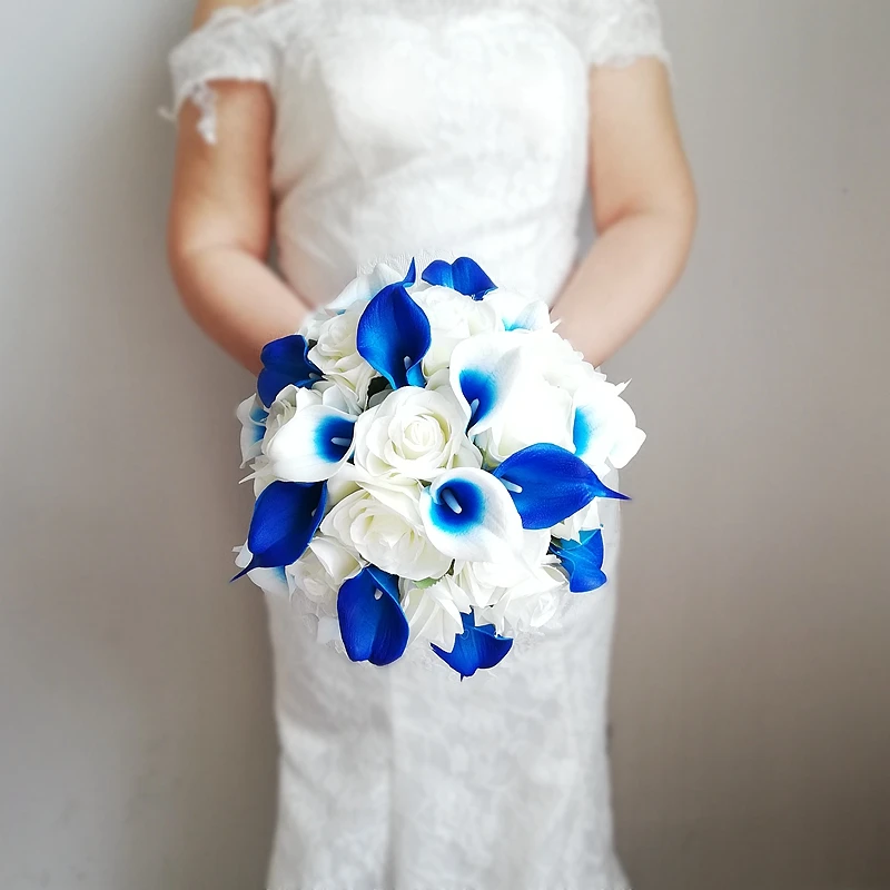 Top Trends: Royal Blue Calla Lilies With Ivory Rose Round Bridal Bouquet Wedding Flowers Bridesmaid Bouquet Wedding Accessories Düğün Buket Shoppable Styles