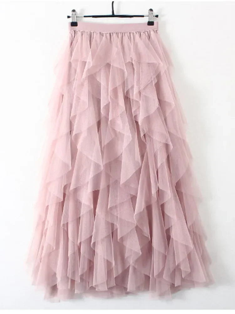 Top Trends: TIGENA Tutu Tulle Long Maxi Skirt Women Fashion 2023 Korean Cute Pink High Waist Pleated Skirt Mesh Female Lady Aesthetic Faldas Shoppable Styles