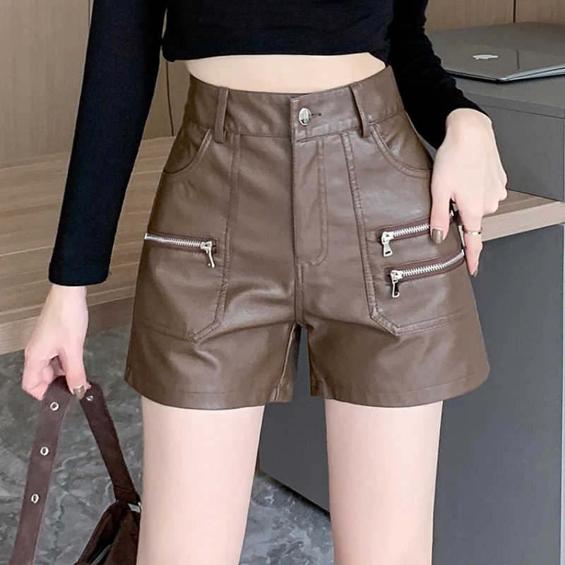 Top Trends: PU Leather Women Shorts Autumn And Winter New Arrival Fashion Punk Style High-waisted Solid Color Female High Street Y2k Shorts Shoppable Styles