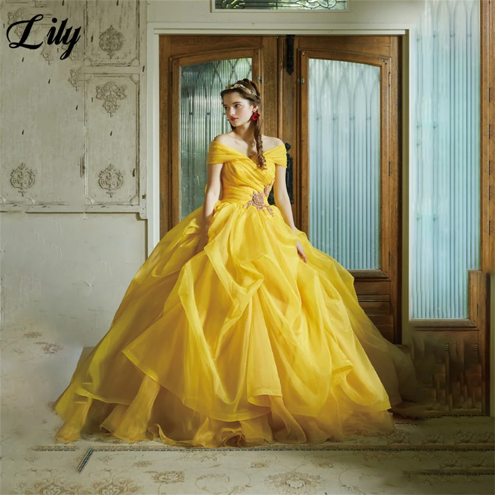 Top Trends: Lily Yellow A Line Chic Woman Evening Dress Gown Off The Shoulder Tulle Ball Gown Tiered Layer Night Dress Gown Robes De Soirée Shoppable Styles