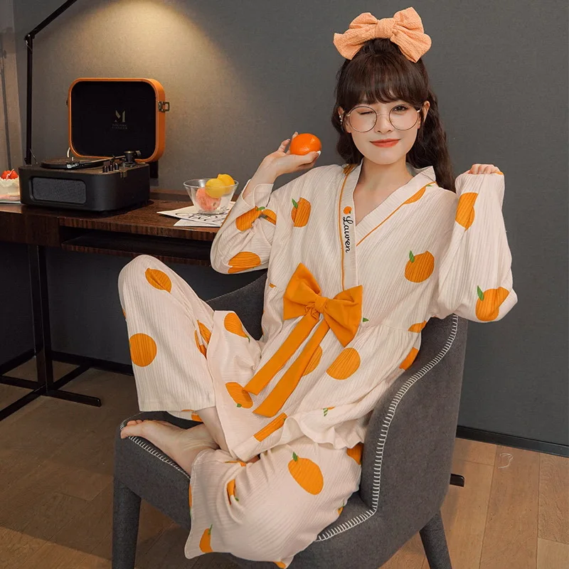 Top Trends: V Neck Spring Sleepwear Long Sleeping Tops Autumn Pajamas Set Women Kimono Nightwear Female Home Suit Pjs Nuisette Femme Shoppable Styles