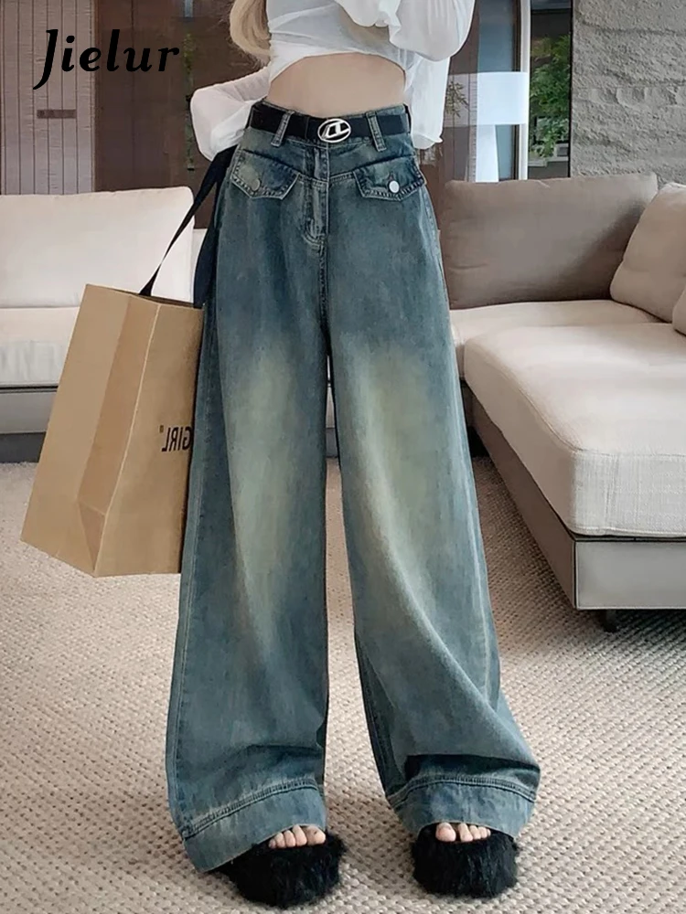 Top Trends: Jielur Vintage Loose Slim Full Length Women Jeans Straight Fashion Casual Streetwear Simple Female Wide Leg Pants Office Lady Shoppable Styles