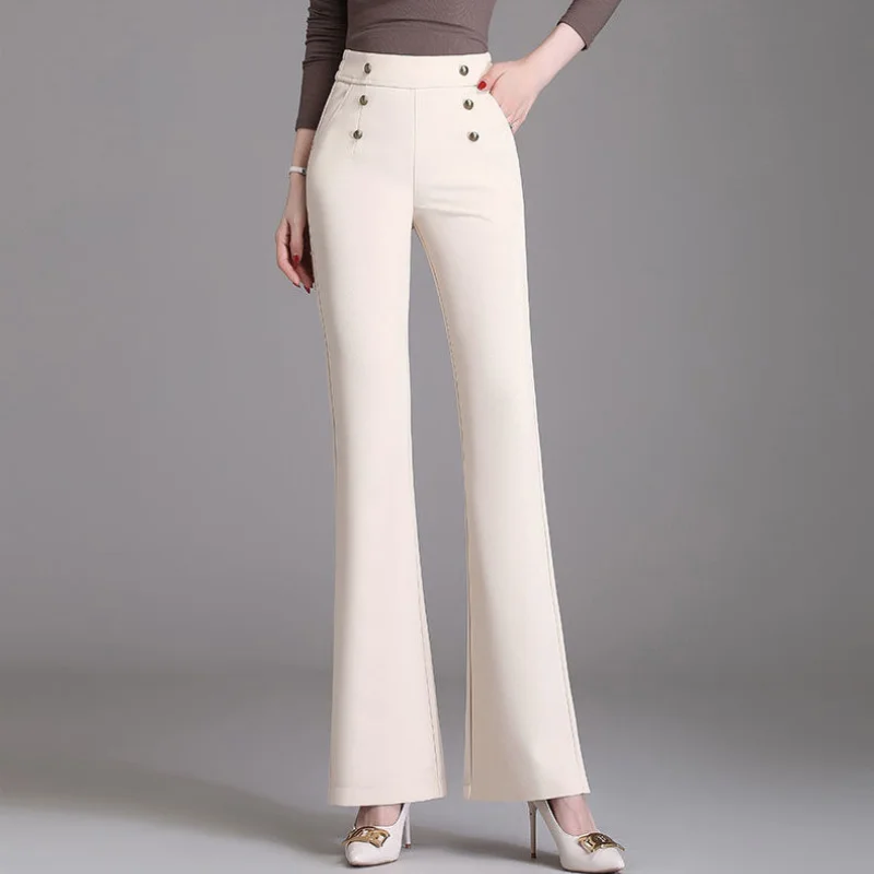 Top Trends: Simple Temperament High Waist Flare Pants Women Solid Pocket Autumn Winter Fashion Casual Versatile Office Lady Slim Trousers Shoppable Styles