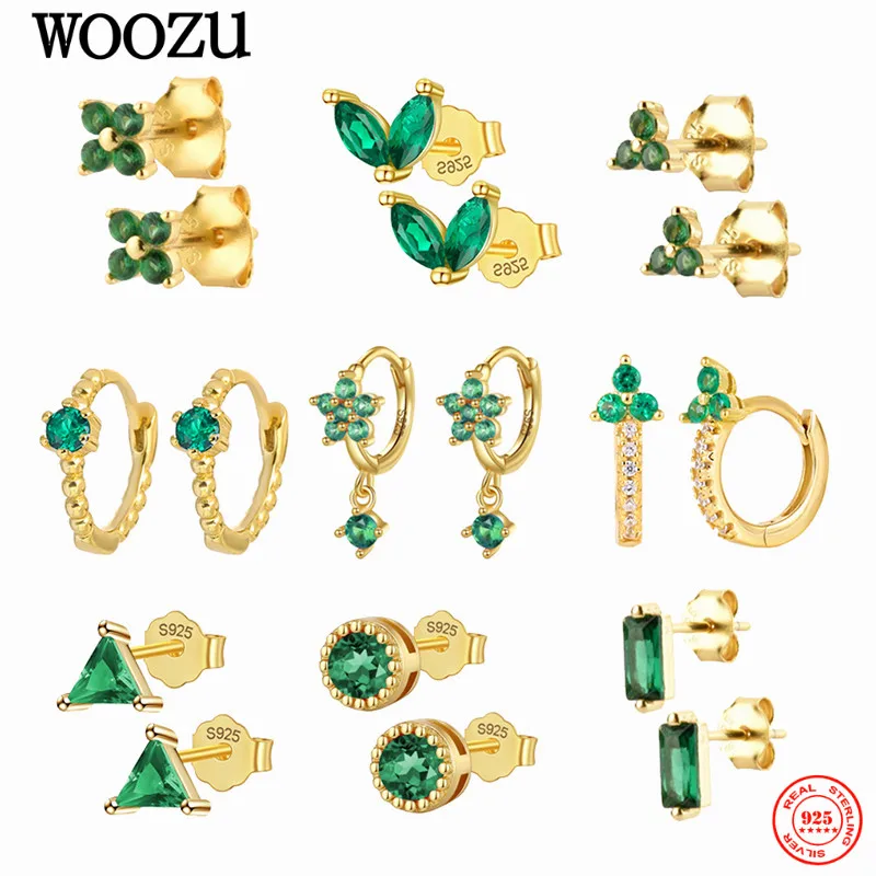 Top Trends: WOOZU New 925 Sterling Silver Simple Cute Green Zircon Stud Earrings For Women Geometry Piercing Girl Ear Bone Jewelry Gifts Hot Shoppable Styles