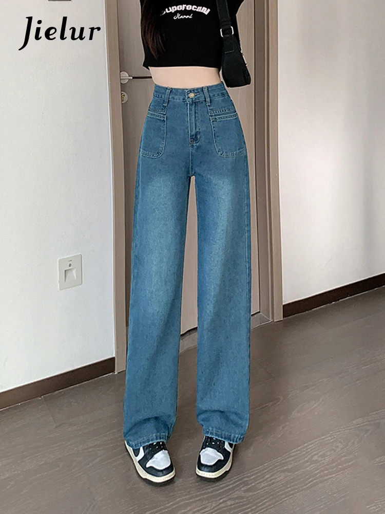 Top Trends: Jielur Autumn Casual Loose Women Jeans New High Waist Slim Chicly Straight Leg Jeans Female Blue Fashion Basic Street Pants Shoppable Styles