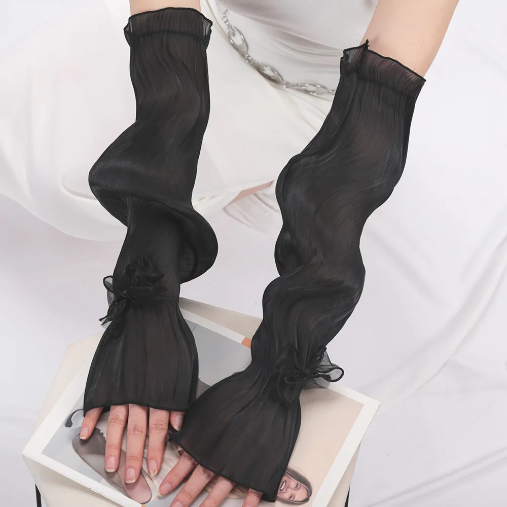 Top Trends: 2024 Summer Women Sun Protection Sleeves Ruffles Elegant Silk Lace UV Thin Bell Sleeves Bow-knot Cycling Driving Arm Sleeves Shoppable Styles