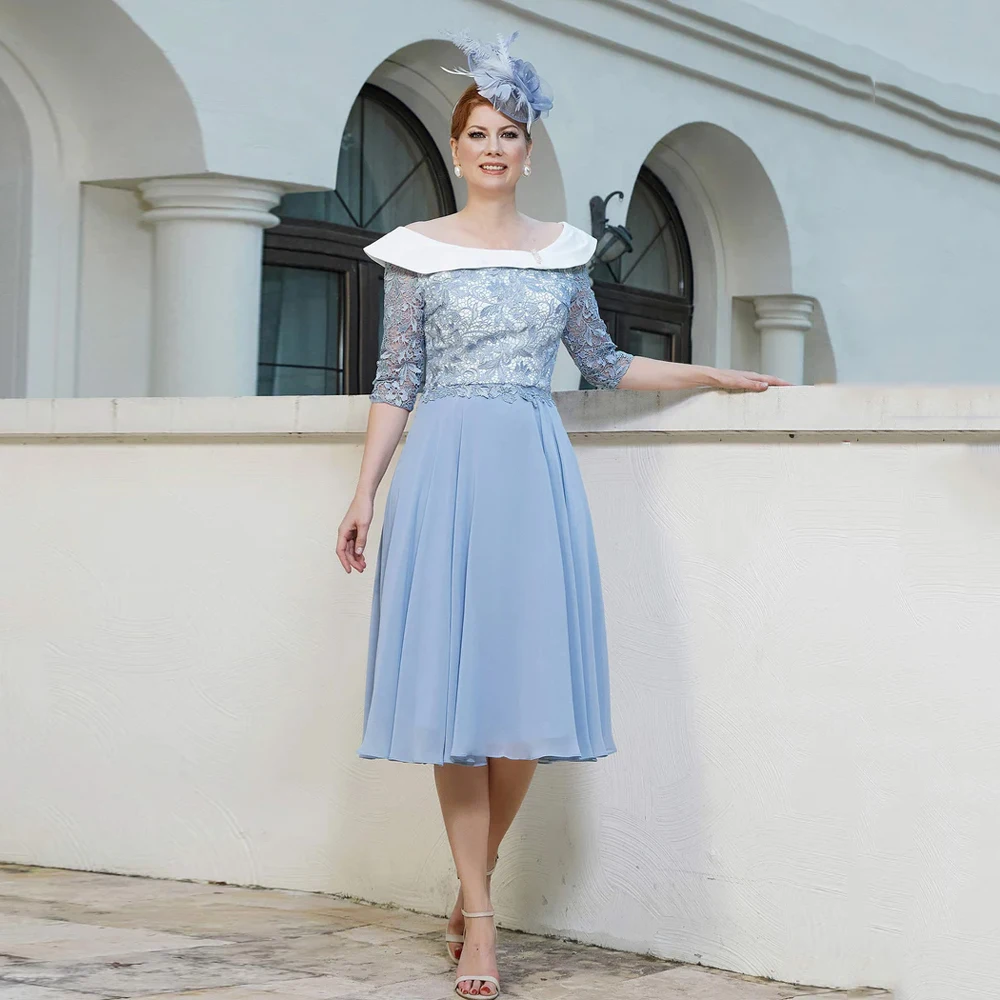 Top Trends: Elegant Chiffon Mother Of The Bride Dresses O Neck Half Sleeves Wedding Party Gowns Lace Pleat Tea Length A-Line فساتين السهرة Shoppable Styles