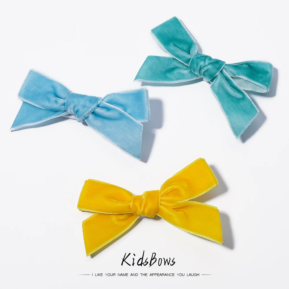 Top Trends: 2Pcs / set Velvet Solid Color Hair Bows With Hair Clip Cute Baby Girls Boutique Hairpins Barrettes Headwear Kids Hair Acesssories Shoppable Styles