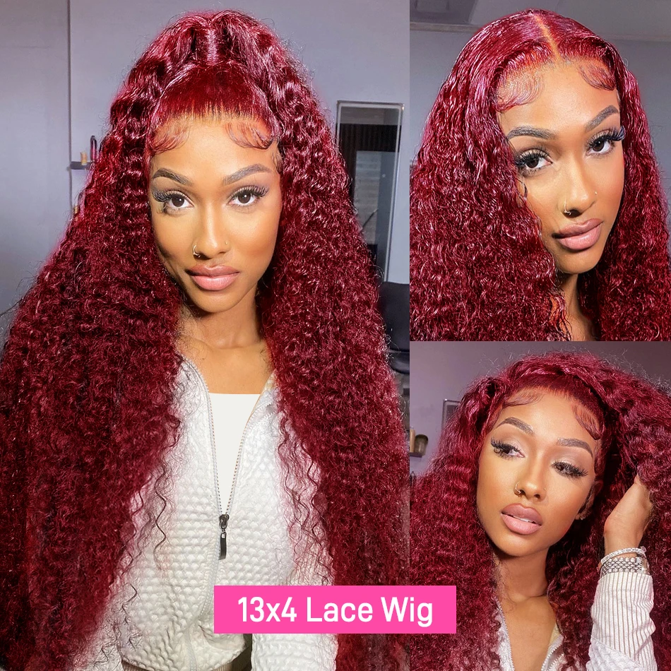 Top Trends: 99j Burgundy 13x6 Hd Lace Front Wig Human Hair 13x4 Deep Wave Curly Red Colored Water Wave Glueless Preplucked Lace Frontal Wigs Shoppable Styles - Image 4