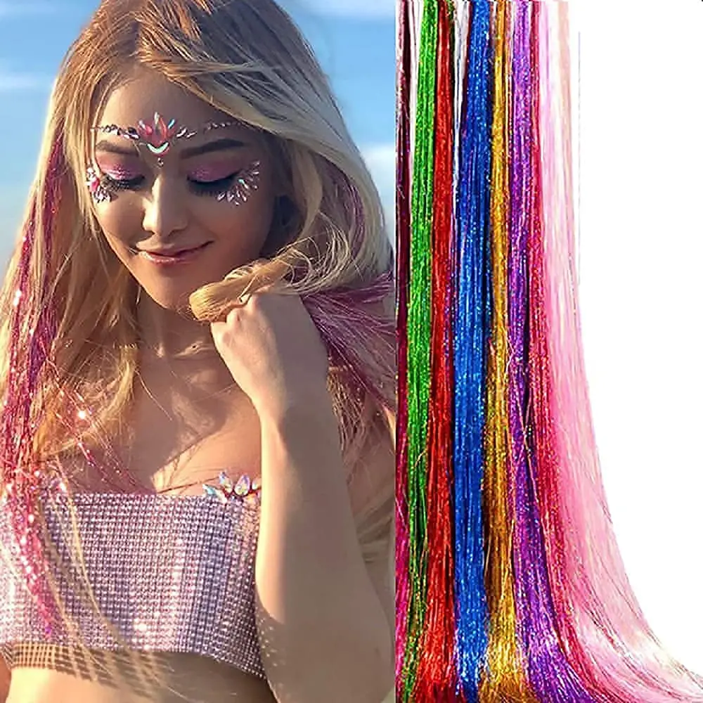 Top Trends: Party Holographic 90cm Sparkle Hair Tinsel Rainbow Colorful Fairy Extension Decoration Glitter Strip Shoppable Styles