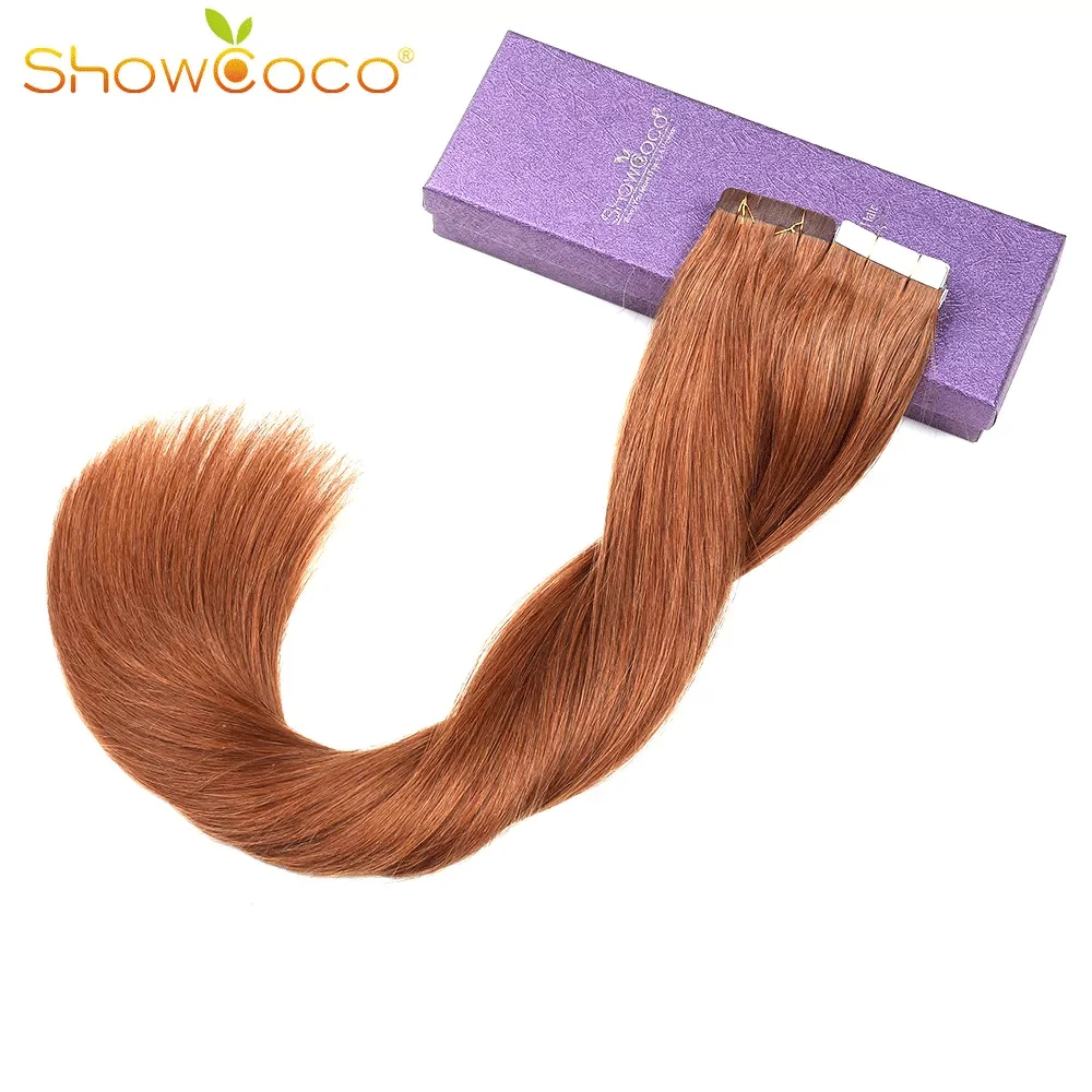 Top Trends: ShowCoco Tape In Human Hair Extensions 100% Remy Hair Invisible Double Sided Blue Tape Dark Colors For Thin Hair 20pcs / 12&quot;-24 Shoppable Styles