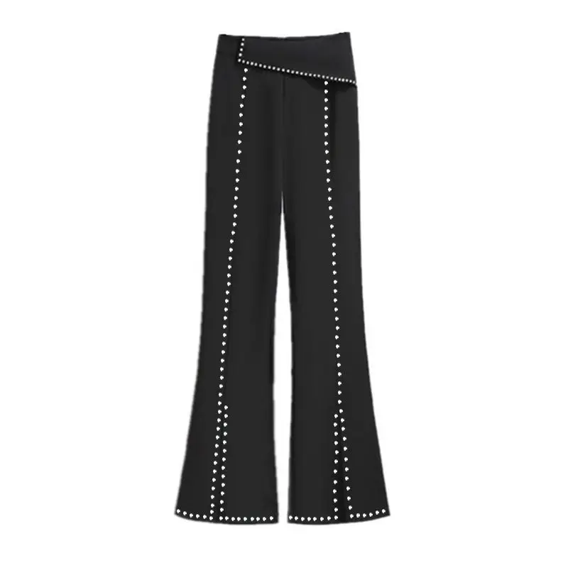 Top Trends: Korean Fashion Women Black Flare Pants Spring Autumn New Slim High Waist Streetwear Casual Split All-match Y2K Diamond Trousers Shoppable Styles - Image 3