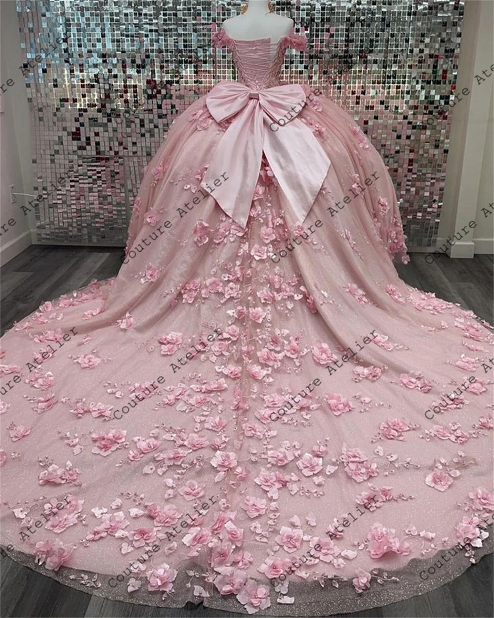 Top Trends: Off The Shoulder Light Pink 3D Flowers 15 Dress Quinceanera 2024 With Bow Ball Gown Quince Dresses Princess Formal Occasion Gown Shoppable Styles - Image 3