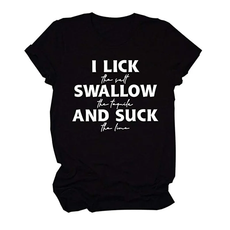 Top Trends: I Lick The Salt Swallow The Tequila Shirts, Funny Drinking T-shirt, Wine Apparel For Women, Letter Printed Casual Tee Tops Shoppable Styles