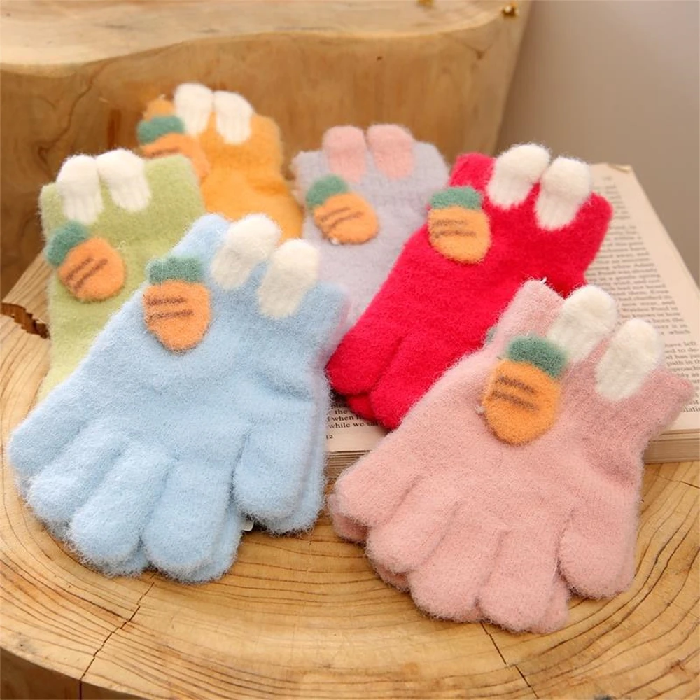 Top Trends: 1-3-year-old Infants Autumn And Winter Children Radish Cartoon Cute Five-finger Knitted Warm Gloves XMD2160 Shoppable Styles