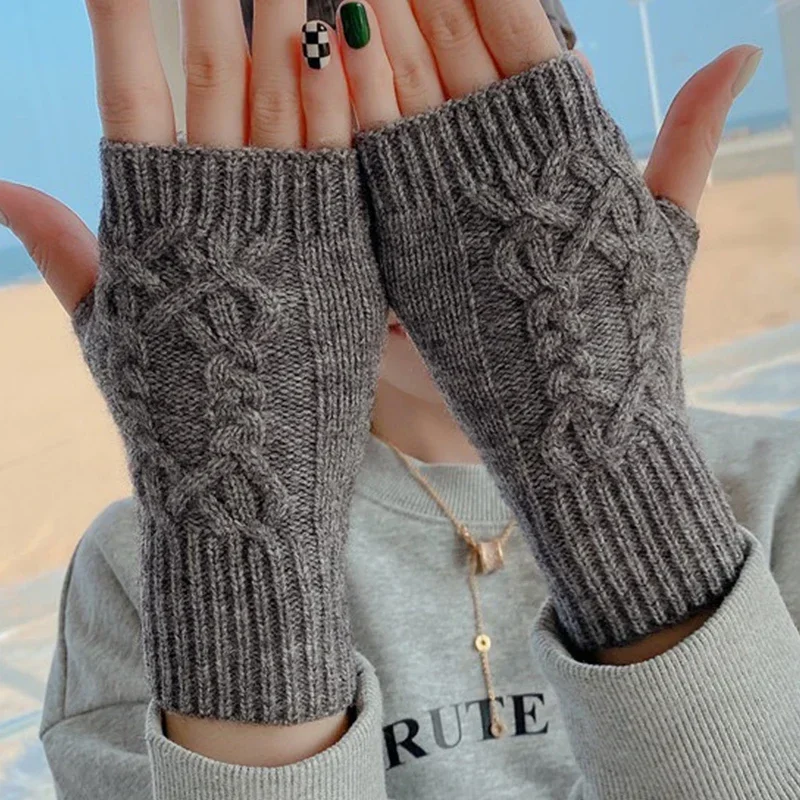 Top Trends: Half Finger Gloves For Women Winter Soft Warm Wool Knitting Arm Gloves Soft Warm Half Finger Handschoenen Unisex Mitten Guantes Shoppable Styles - Image 5