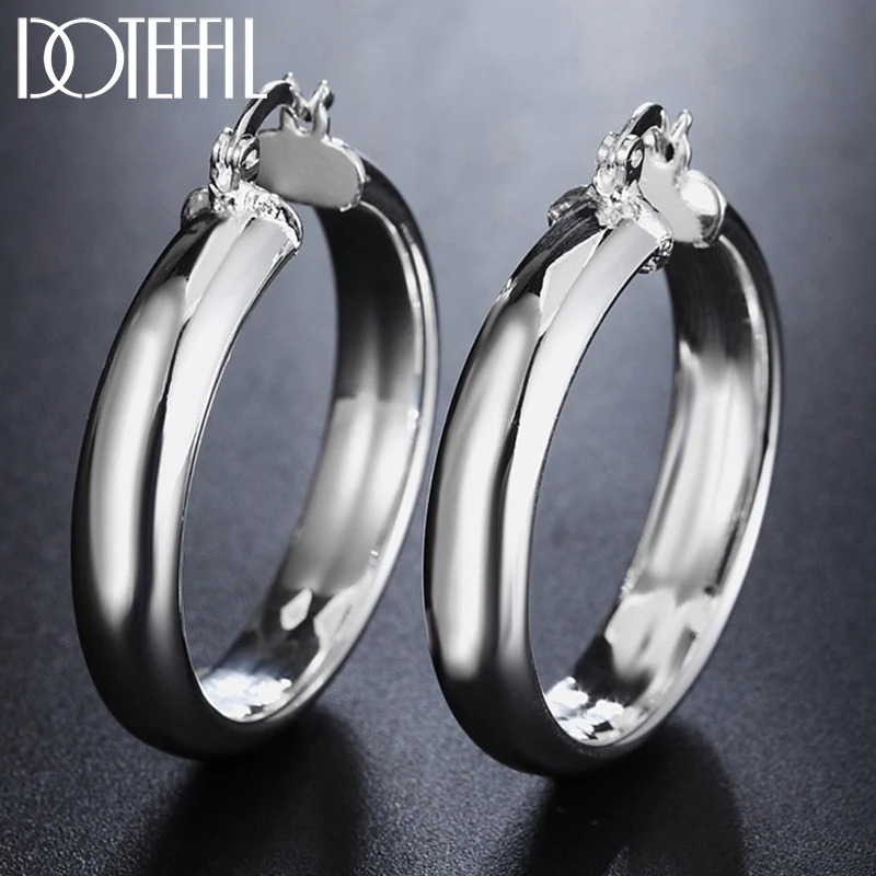 Top Trends: DOTEFFIL 925 Sterling Silver 35mm Circle Smooth Hoop Earrings For Women Lady Best Gift Fashion Charm Engagement Wedding Jewelry Shoppable Styles