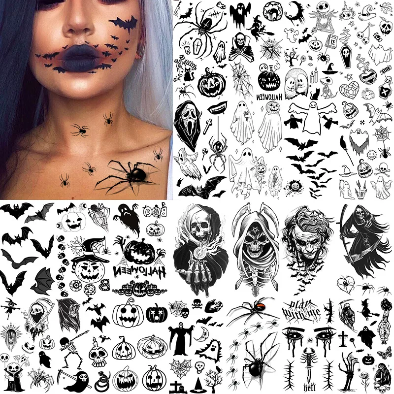 Top Trends: Festive Tattoo Stickers Halloween Skull Pumpkin Bat Design Temporary Waterproof Sweatproof Tattoo Shoppable Styles