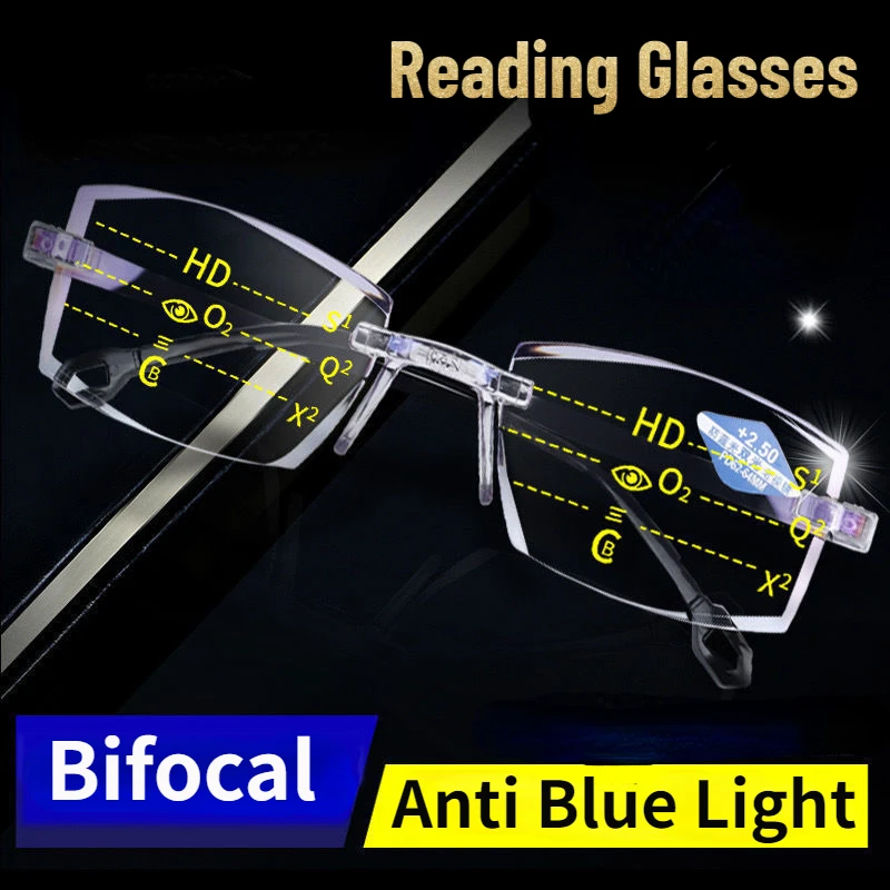 Top Trends: Frameless Square Reading Glasses For Men Women&#039;s Anti Blue Light Bifocal Far Near Magnification Eyewear Reader Glasses Women Shoppable Styles