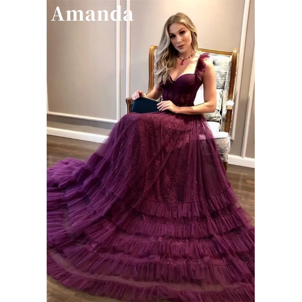 Top Trends: Amanda Dark Purple فساتين مناسبة رسمية Sweetheart Lace Vestidos De Noche Elegant Multilayer Tulle Floor Lenght Prom Dress 2023 Shoppable Styles