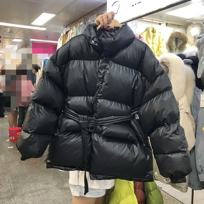 Top Trends: Female Thick Warm Parka Coat Winter Puffer Coat Collar Collar Bubble Coat Korean Cotton Button Down Jacket With Belt Coat Green Shoppable Styles