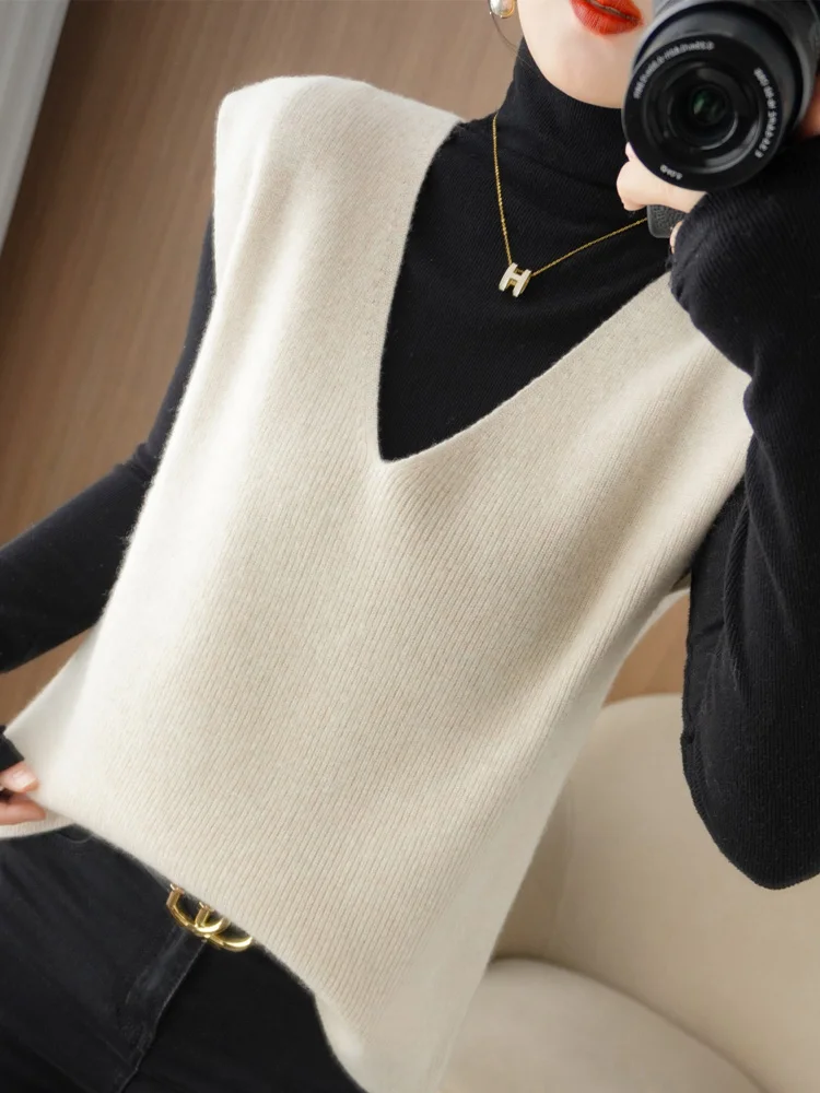 Top Trends: Fashion Sweater Vest Thick Warm Top Loose V Neck Sleeveless Short Knitted Pullovers Vests New In Knitwear Jumpers Lady Outerwear Shoppable Styles