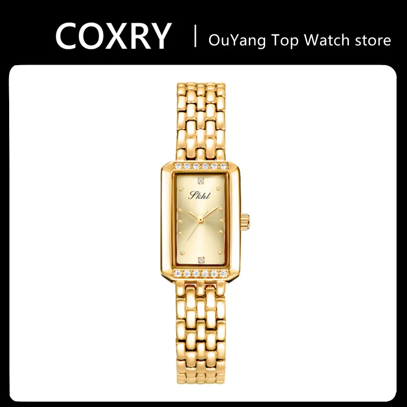 Top Trends: Woman Wristwatch Fashion Luxury Brand Quartz Square Rhinestone Dial Stainless Steel Strap Gold Waterproof Ladies Watch SKHL1901 Shoppable Styles